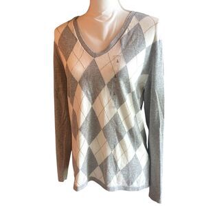 NWT Tommy Hilfiger Womens 100% Pima Cotton Sweater Large Argyle Preppy Classic